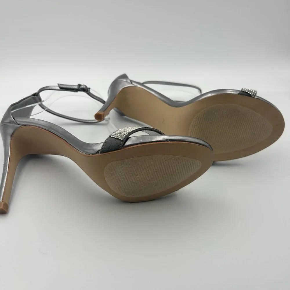 Steve Madden Stecy Silver Rhinestrone Heels Sz 8 Strappy Sandals LN - Picture 4 of 5